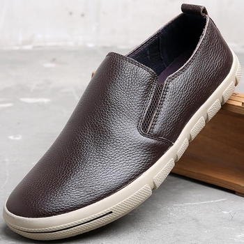 Vīriešu ikdienas slip-on kurpes, augšdaļa no pirmās kvalitātes liellādas ādas, apaļa purngala, gumijas zole, japāņu ārējais stils