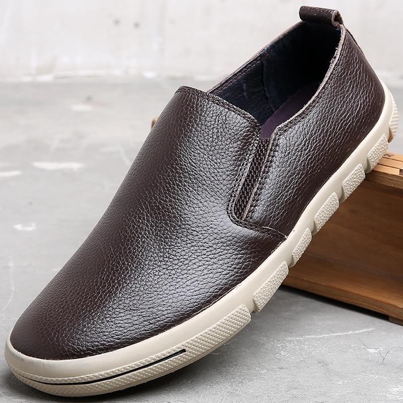 Vīriešu ikdienas slip-on kurpes, augšdaļa no pirmās kvalitātes liellādas ādas, apaļa purngala, gumijas zole, japāņu ārējais stils