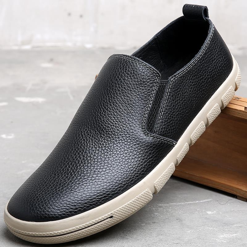 Vīriešu ikdienas slip-on kurpes, augšdaļa no pirmās kvalitātes liellādas ādas, apaļa purngala, gumijas zole, japāņu ārējais stils