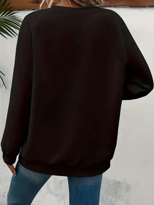 Sieviešu džemperis ar garām piedurknēm, apdruka, pulovera stils, apaļš kakls, vidēja garuma