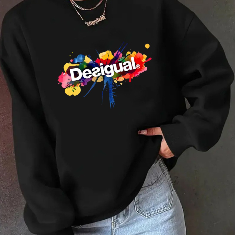 Sieviešu džemperis ar garām piedurknēm, apdruka, pulovera stils, apaļš kakls, vidēja garuma