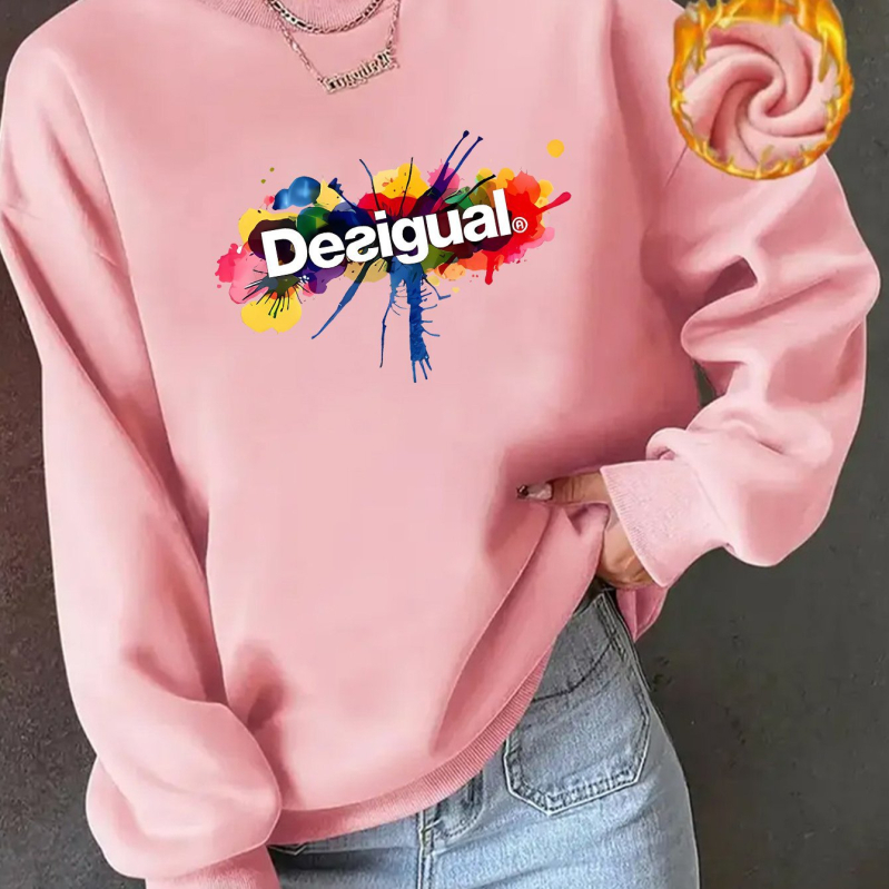 Sieviešu džemperis ar garām piedurknēm, apdruka, pulovera stils, apaļš kakls, vidēja garuma