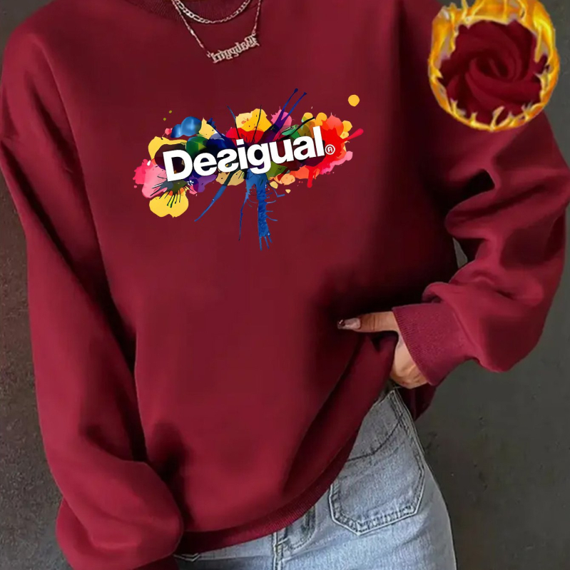 Sieviešu džemperis ar garām piedurknēm, apdruka, pulovera stils, apaļš kakls, vidēja garuma