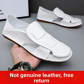 Vīriešu ikdienas plakanās sandales ar īstas ādas augšējo daļu un gumijas zoli, vasara 2023