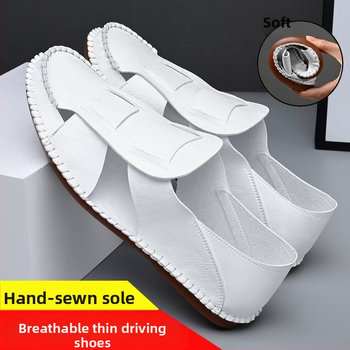 Vīriešu ikdienas plakanās sandales ar īstas ādas augšējo daļu un gumijas zoli, vasara 2023