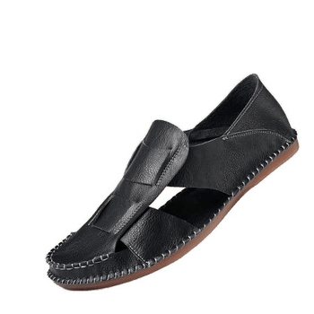 Vīriešu ikdienas plakanās sandales ar īstas ādas augšējo daļu un gumijas zoli, vasara 2023