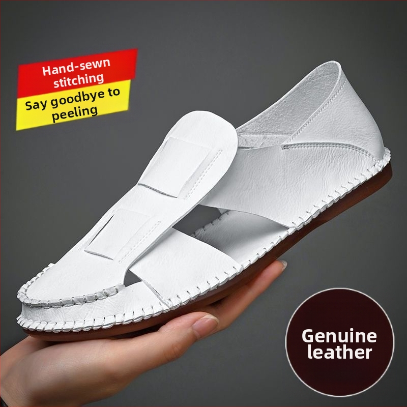 Vīriešu ikdienas plakanās sandales ar īstas ādas augšējo daļu un gumijas zoli, vasara 2023