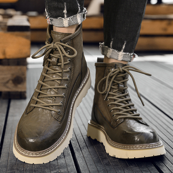 Martin Boots: vīriešu zābaki ar mikrošķiedras ādas augšdaļu, gumijas zole, apaļa purngala forma, zemais šafts, pretslidināšana un triecienu absorbcija