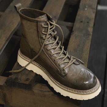 Martin Boots: vīriešu zābaki ar mikrošķiedras ādas augšdaļu, gumijas zole, apaļa purngala forma, zemais šafts, pretslidināšana un triecienu absorbcija