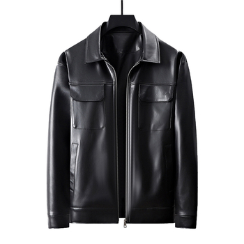 Vyriška odinė striukė iš avių odos su revero apykakle ir užtrauktuku, Korėjos stilius