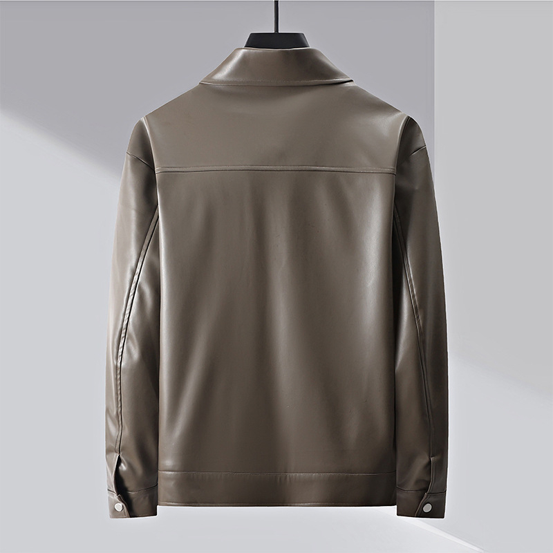 Vyriška odinė striukė iš avių odos su revero apykakle ir užtrauktuku, Korėjos stilius