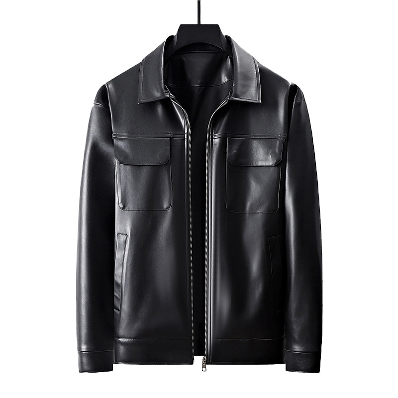 Vyriška odinė striukė iš avių odos su revero apykakle ir užtrauktuku, Korėjos stilius