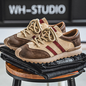 Vīriešu loaferi no pirmās kvalitātes ādas, vasarai, ar asu purnu, ar šņorēm, retro sporta stila