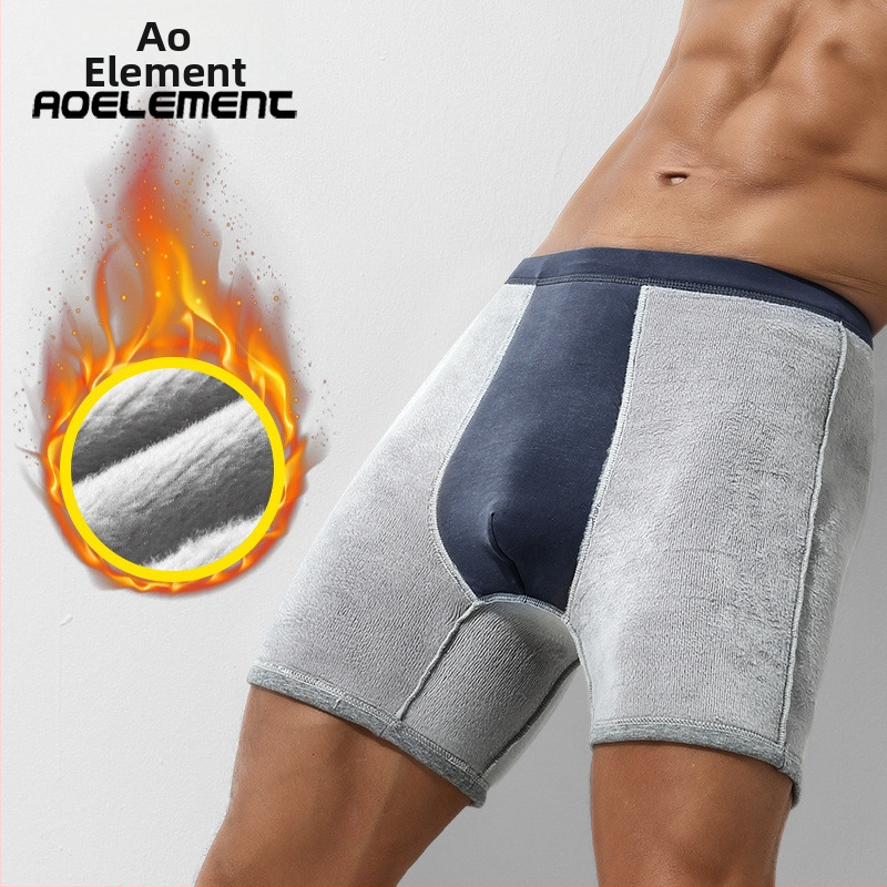 Pánske teplé boxerky s fleecovou podšívkou, pletené tkaniny, bezšvové, stredný pás, polyesterová tkanina