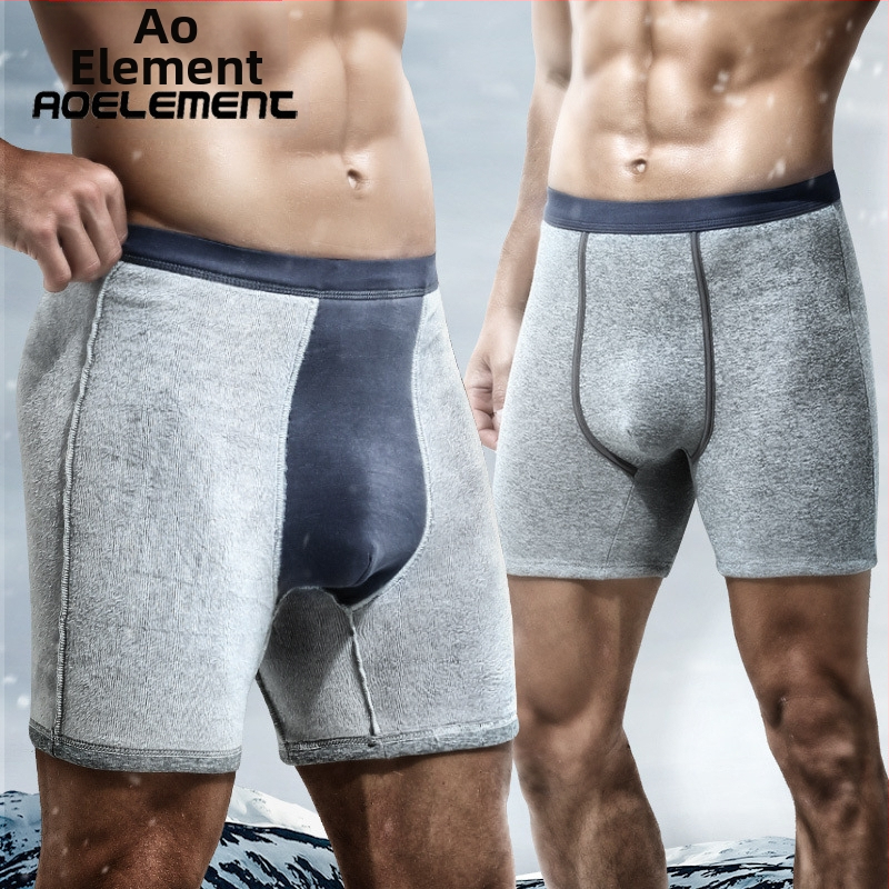 Pánske teplé boxerky s fleecovou podšívkou, pletené tkaniny, bezšvové, stredný pás, polyesterová tkanina