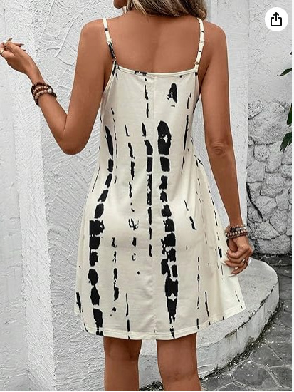 A līnijas kleita, vidējā garuma, 3D print, U kakla izgriezums, poliesters 70–80%