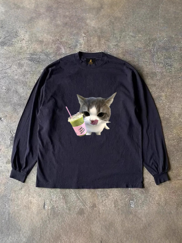 Vīriešu T-krekls ar garām piedurknēm, brīvā piegriezuma, Amerikas retro stils, karikatūru raksts, 96% kokvilnas