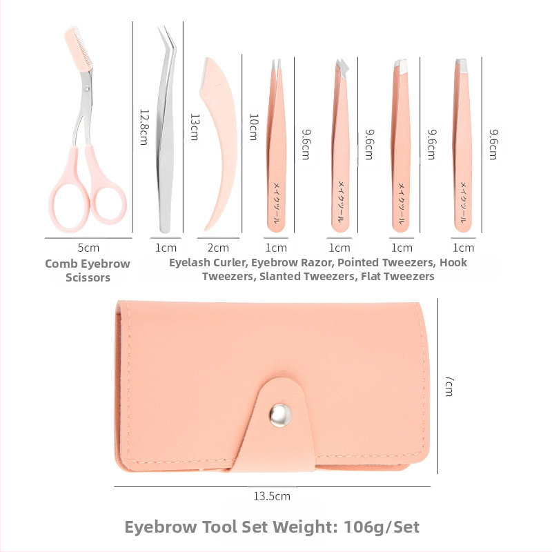 Prenosný set na obočie: klip na obočie, zastřihovač obočia, obočové nožnice – nerezová oceľ