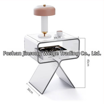 Minimālistisks caurspīdīgs akrila sānu galdiņš, divu līmeņu, uz grīdas, viesistabai un guļamistabai