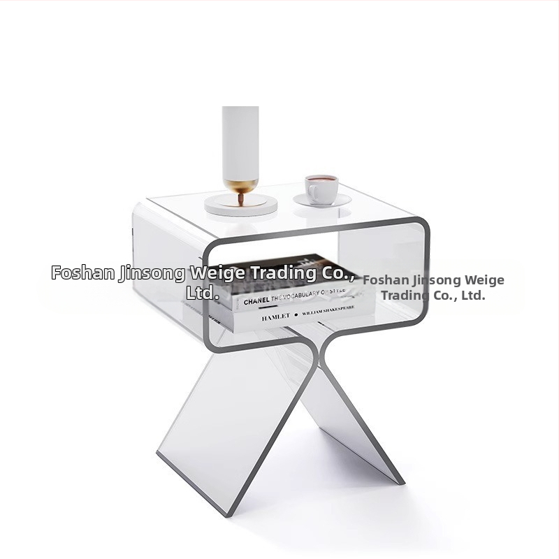 Minimālistisks caurspīdīgs akrila sānu galdiņš, divu līmeņu, uz grīdas, viesistabai un guļamistabai