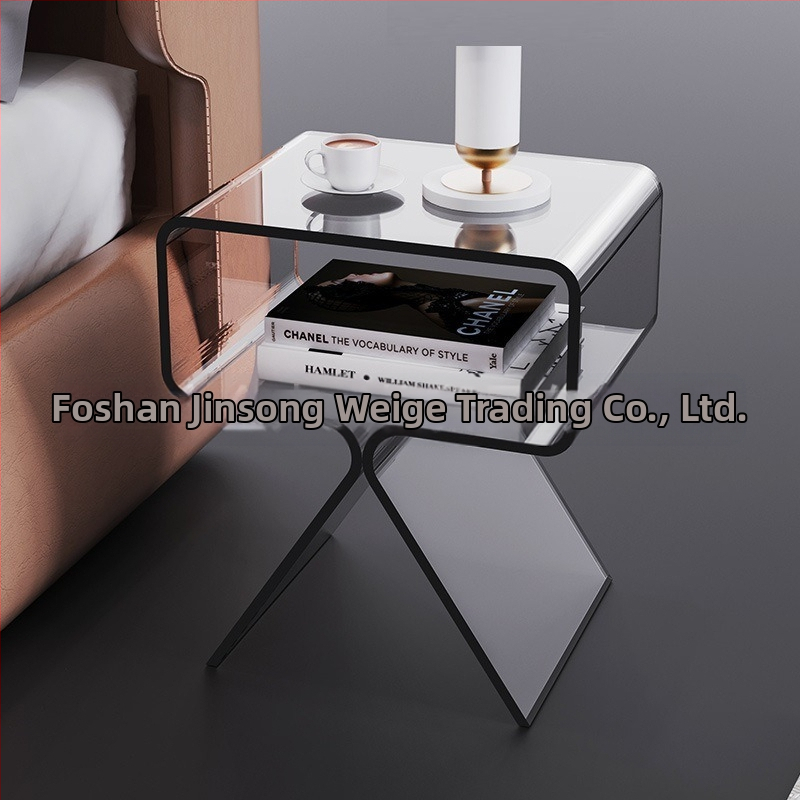 Minimālistisks caurspīdīgs akrila sānu galdiņš, divu līmeņu, uz grīdas, viesistabai un guļamistabai