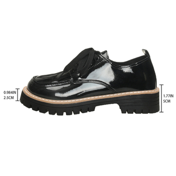 Женски лофер, кръгъл пръст, без връзки, PU кожена горна част, среден ток 3-5 см, гумена подметка