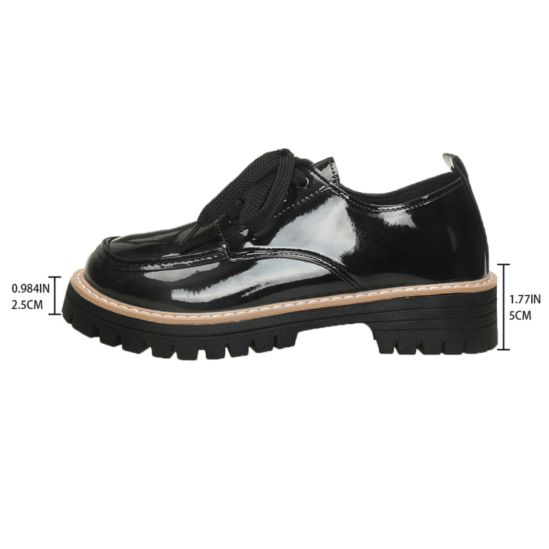 Женски лофер, кръгъл пръст, без връзки, PU кожена горна част, среден ток 3-5 см, гумена подметка