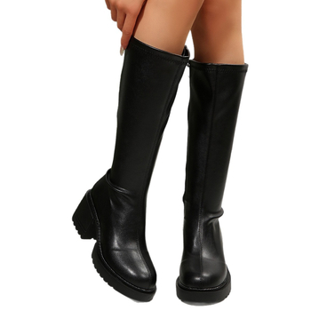 Moterys arklių žygio bateliai, lakinė oda, aukštas šarvas, apvali nosis, storas kulnas 6–8 cm, šoninis užtrauktukas