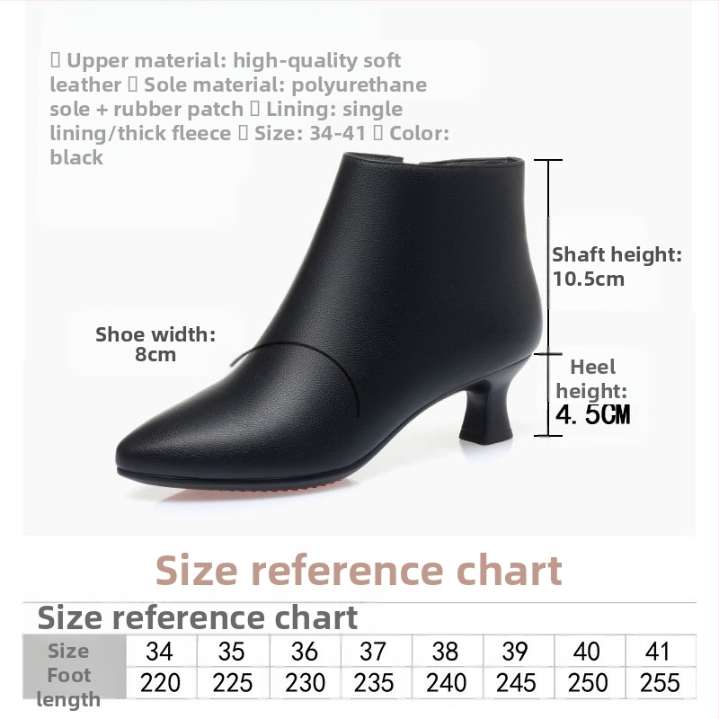 Dámske krátke čižmy z mikrovlákna, korejský štýl, špičatý nos, 3–5 cm vysoký hrubý podpätok, bočný zips, podšívka s umelou kožušinou
