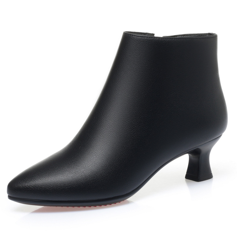 Sieviešu mikrošķiedras īsas zābaki, korejas stila, asas purns, 3–5 cm plata papēdis, sānu rāvējslēdzējs, mākslīgā kažokāde iekšējā oderē