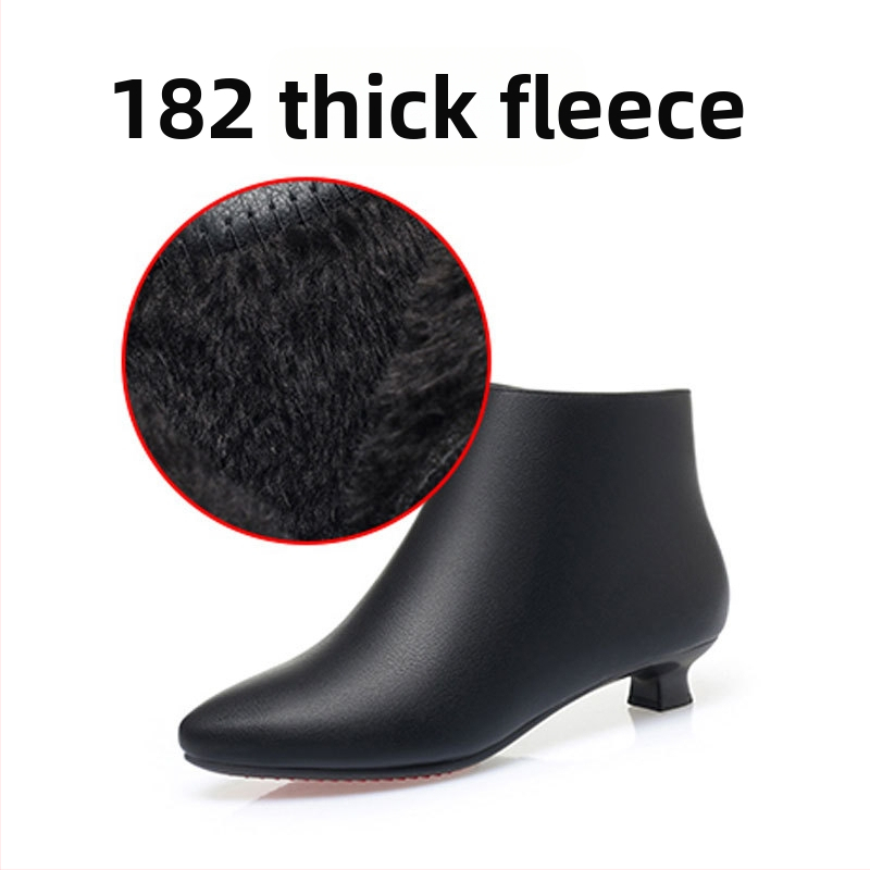 Sieviešu mikrošķiedras īsas zābaki, korejas stila, asas purns, 3–5 cm plata papēdis, sānu rāvējslēdzējs, mākslīgā kažokāde iekšējā oderē