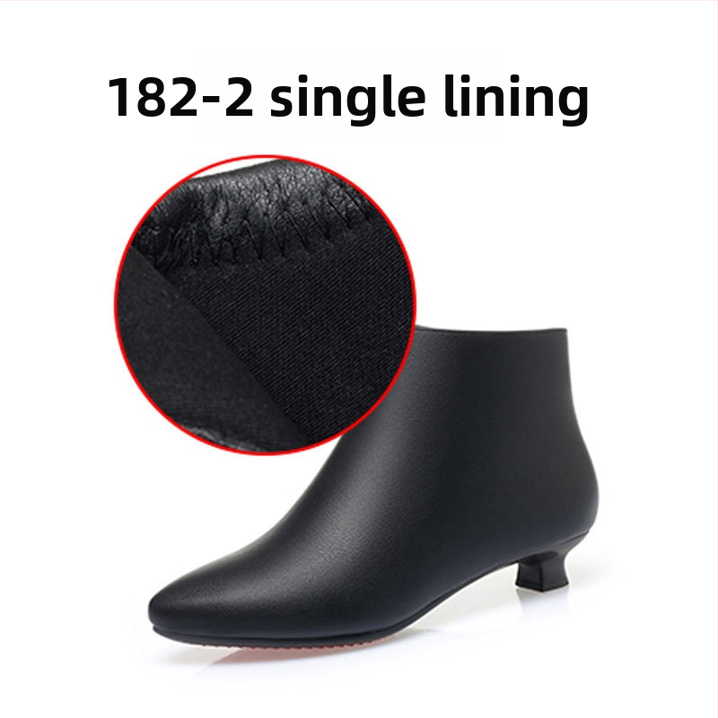 Sieviešu mikrošķiedras īsas zābaki, korejas stila, asas purns, 3–5 cm plata papēdis, sānu rāvējslēdzējs, mākslīgā kažokāde iekšējā oderē