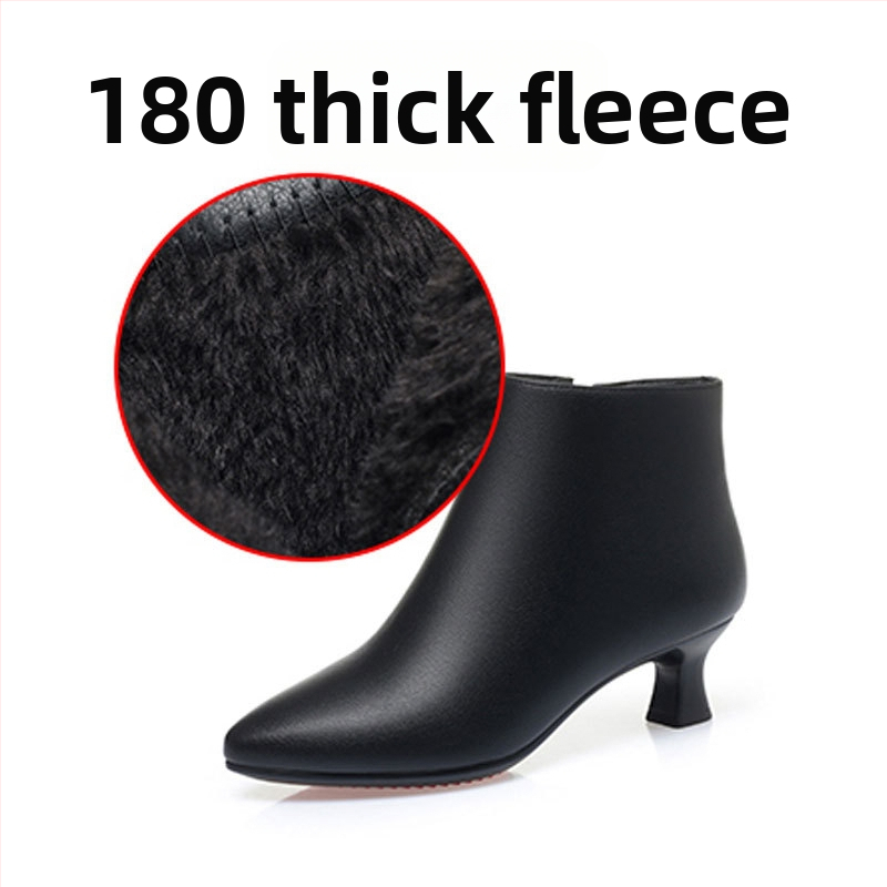 Sieviešu mikrošķiedras īsas zābaki, korejas stila, asas purns, 3–5 cm plata papēdis, sānu rāvējslēdzējs, mākslīgā kažokāde iekšējā oderē