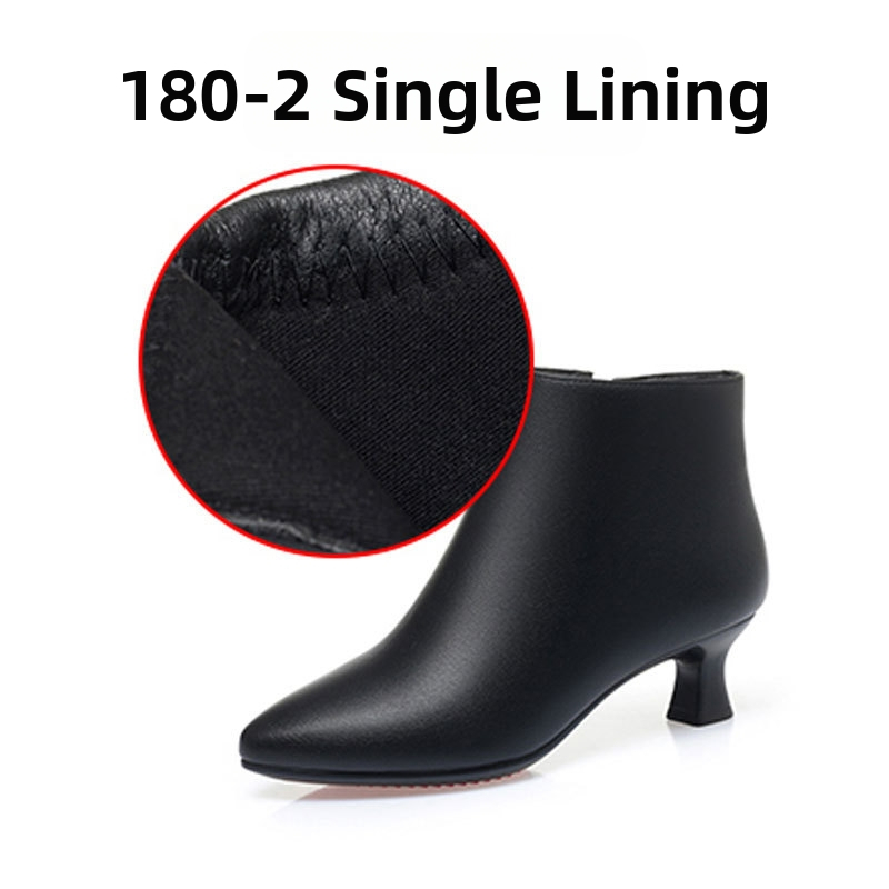 Sieviešu mikrošķiedras īsas zābaki, korejas stila, asas purns, 3–5 cm plata papēdis, sānu rāvējslēdzējs, mākslīgā kažokāde iekšējā oderē