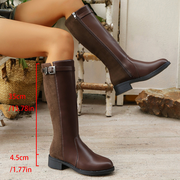 Velveto jojimo aulinukai moterims, iki kelio, šoninis užtrauktukas, žemas stores kulnas, apvalus pirštas