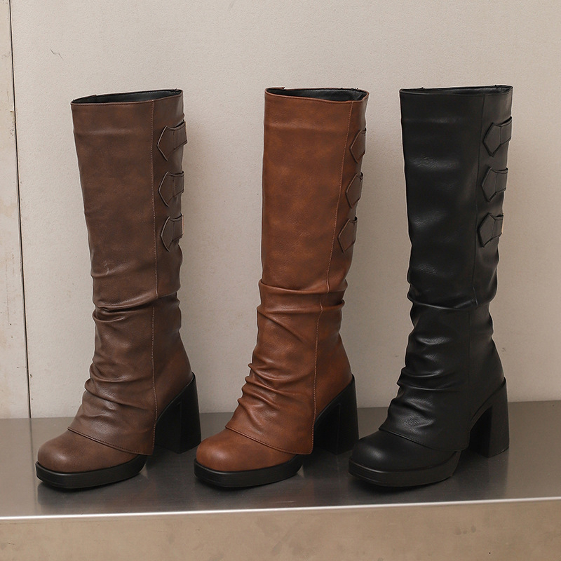 Sieviešu modes zābaki ar kvadrātveida purnu, plata blokzole, 6–8 cm papēža augstums, sānu rāvējslēdzējs