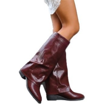 Sieviešu virs ceļgala zābaki – Eiropas un Amerikas stila, apaļš purns, zems papēdis 1–3 cm, PU augšdaļa, gumijas zole