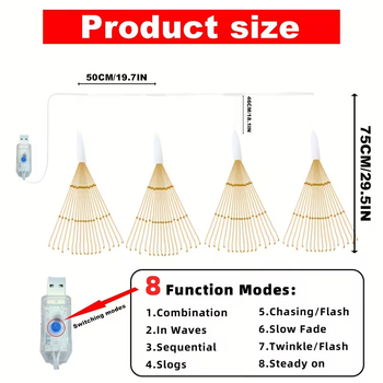 Saules LED dekoratīvās virtenes ārējai izmantošanai dārzā – IP55, 0.3W, barošana USB un saules enerģija, vadība ar pogu vai tālvadības pulti, modeļi 1111/1115/2405-90