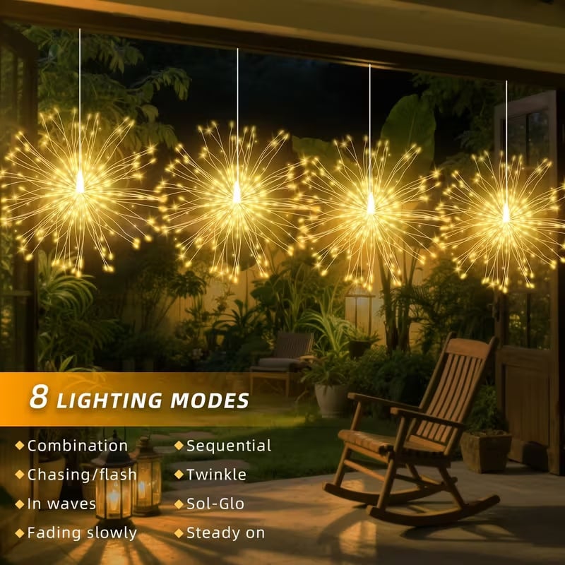 Saules LED dekoratīvās virtenes ārējai izmantošanai dārzā – IP55, 0.3W, barošana USB un saules enerģija, vadība ar pogu vai tālvadības pulti, modeļi 1111/1115/2405-90