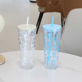 Divslāņu plastmasas krūze ar salmiņu, karikatūras stils, materiāls PS, logotipa druka pieejama, pielāgošana, izolācija 0–6 stundas