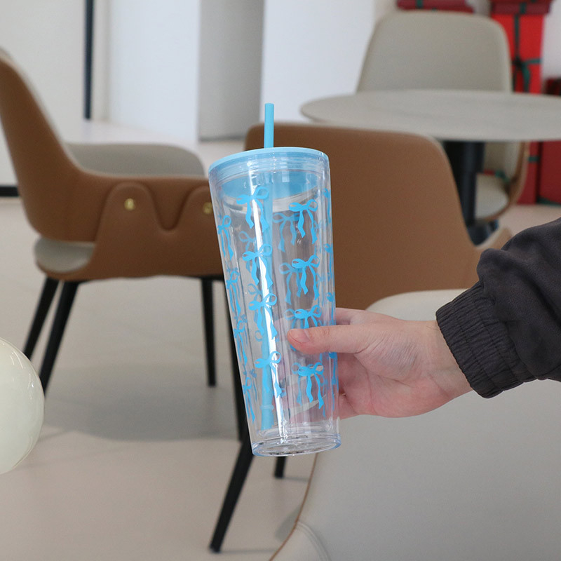 Divslāņu plastmasas krūze ar salmiņu, karikatūras stils, materiāls PS, logotipa druka pieejama, pielāgošana, izolācija 0–6 stundas