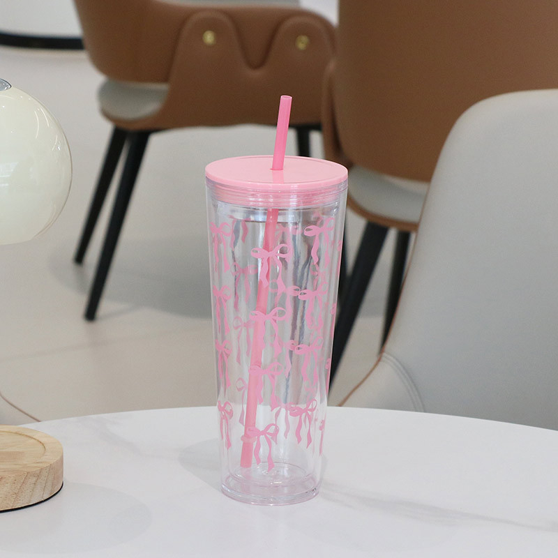 Divslāņu plastmasas krūze ar salmiņu, karikatūras stils, materiāls PS, logotipa druka pieejama, pielāgošana, izolācija 0–6 stundas