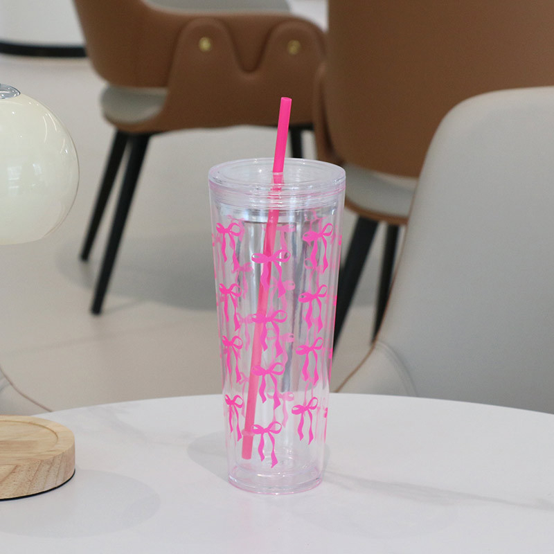 Divslāņu plastmasas krūze ar salmiņu, karikatūras stils, materiāls PS, logotipa druka pieejama, pielāgošana, izolācija 0–6 stundas