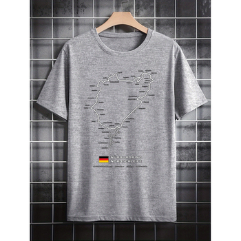 Unisex marškinėliai su žemėlapio grafika, apvalus kaklo iškirptė, Slim Fit, trijų ketvirčių rankovės