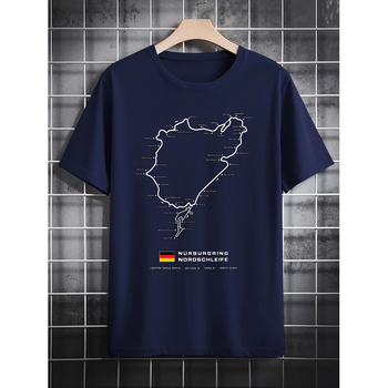 Unisex marškinėliai su žemėlapio grafika, apvalus kaklo iškirptė, Slim Fit, trijų ketvirčių rankovės