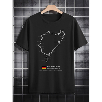 Unisex marškinėliai su žemėlapio grafika, apvalus kaklo iškirptė, Slim Fit, trijų ketvirčių rankovės