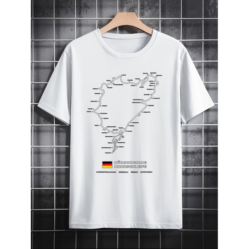 Unisex marškinėliai su žemėlapio grafika, apvalus kaklo iškirptė, Slim Fit, trijų ketvirčių rankovės