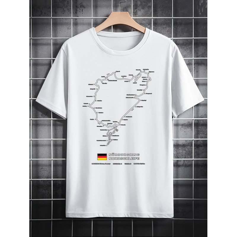 Unisex marškinėliai su žemėlapio grafika, apvalus kaklo iškirptė, Slim Fit, trijų ketvirčių rankovės