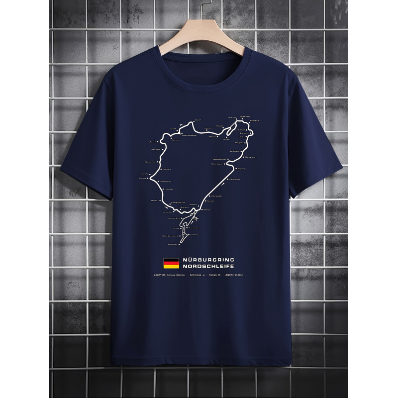 Unisex marškinėliai su žemėlapio grafika, apvalus kaklo iškirptė, Slim Fit, trijų ketvirčių rankovės