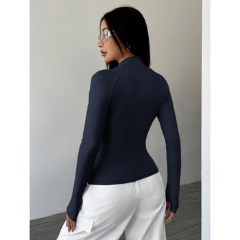 Sieviešu ikdienas jaka ar garām piedurknēm un rāvējslēdzēja apkakli, Slim Fit, bieza Lycra auduma